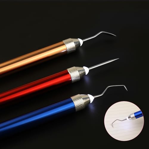 3pcs Weeding Pen for Vinyl, Craft Weeding Tool with Led Light 3 Styles Pin and Hooks Vinyl Tool Kit for DIY Paper Iron on Projects Silhouettes PEUTIER