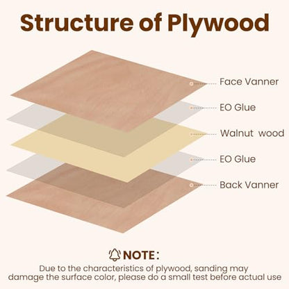 Barydat 12 Pcs 12" x 12" Walnut Cherry Wood Plywood 1/8" Plywood Sheets Walnut Plywood Wood Crafts Unfinished Thin Wood 3 mm Plywood for Laser - WoodArtSupply