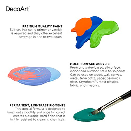 Americana Multi-Surface Satin Favorites Sample Kit for Wood, Metal, Glass, Ceramics, Fabric, Paper, Terra Cotta, Most Plastics and More DecoArt
