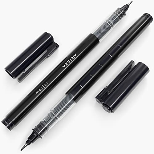 ARTEZA Micro-Line Ink Pens, Set of 5, Black Fineliners with Japanese Archival Ink, Art Supplies for Comic Artists and Illustrators, Calligraphy, ARTEZA