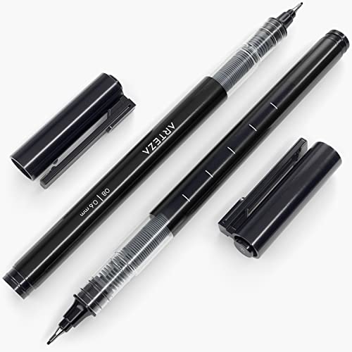 ARTEZA Micro-Line Ink Pens, Set of 5, Black Fineliners with Japanese Archival Ink, Art Supplies for Comic Artists and Illustrators, Calligraphy,