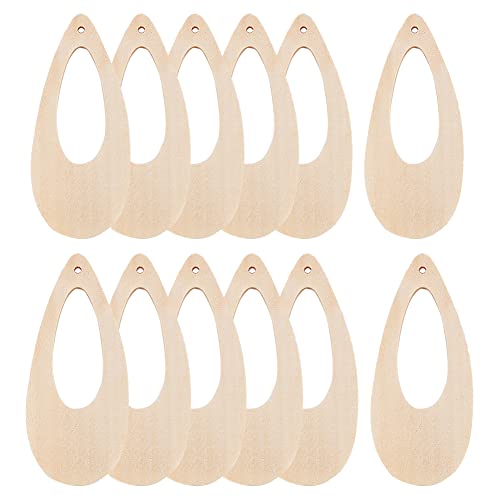 PH PandaHall 40pcs Wooden Earring Pendants, Hollow Teardrop Pendants Blank Unfinished Wooden Dangle Charms for Earrings Necklace Jewelry Making DIY PH PandaHall