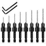 8 Pack Woodworking Countersink Drill Bits Set 3in1, Heavy Duty M2 Pilot Drill Bits Depth Adjustable, 82-Degree Chamfer, 1/4” Hex Shank, for DECKRKAT