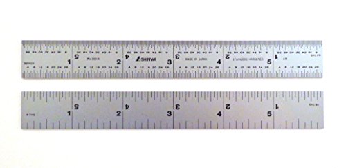 Shinwa 6" 4R Rigid (.750 wide x .035 thick) Zero Glare Satin Chrome Stainless Steel 4R Machinist Engineer Ruler/Rule with Graduations in 1/64, 1/32, Shinwa