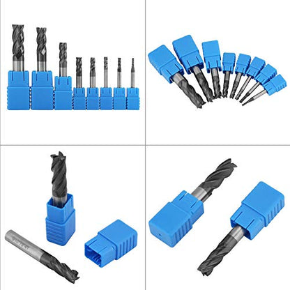 8pcs 2-12mm CNC Square Nose End Mills Set, Tungsten Carbide End Mill Bits, 4 Flutes Carbide End Mill Set Tungsten Steel Milling Cutter Tool Kit for