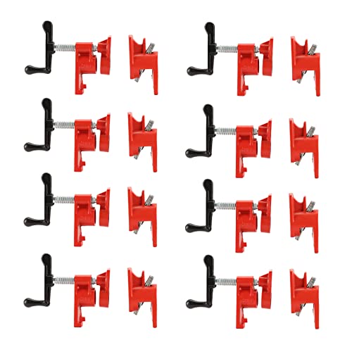 FLKQC 3/4" Wood Gluing Pipe Clamp Set with Unique Foot Design Red Heavy Duty Bar Clamps Cast Iron Quick Release Pipe Clamp Tools for Woodworking (8) FLKQC
