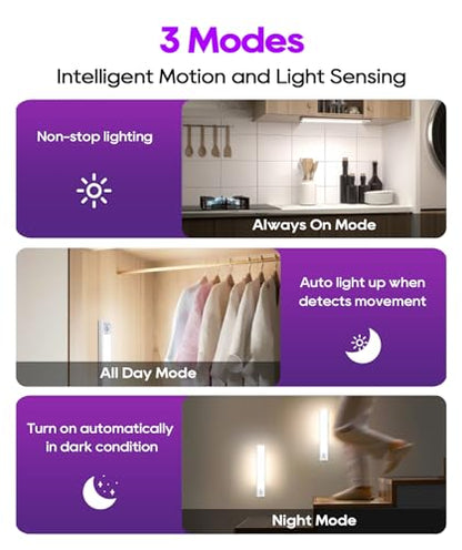 Under Cabinet Lights 2 Pack, 3200mAh Motion Sensor Light Indoor, Under Cabinet Lighting Wireless, 12.7Inch Closet Lights, 56 LED Lights for Bedroom, - WoodArtSupply