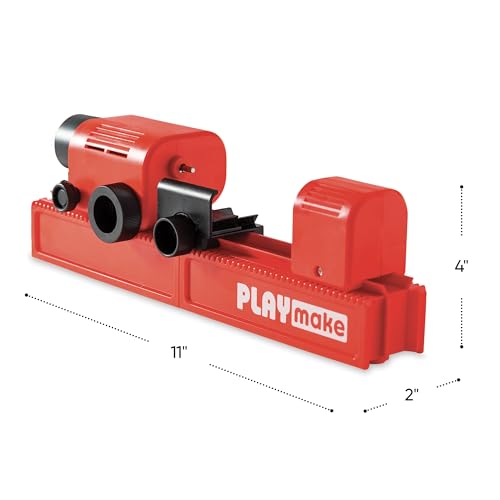 PLAYmake Kids’ 4-in-1 Woodshop Carpentry Cool Tool with Jigsaw, Lathe, Drill Press, Sander, Power Supply, Safety Goggles, Extra Supplies, and Deluxe HearthSong