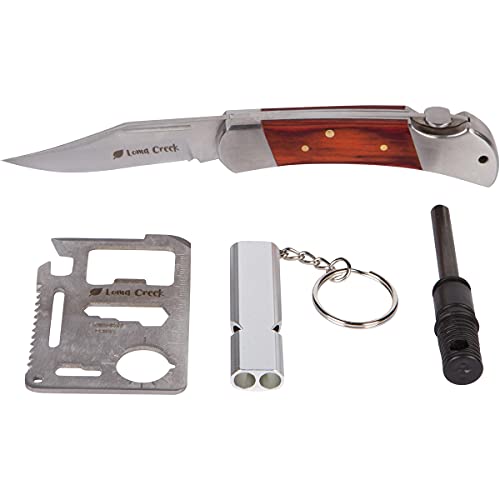 Kids Pocket Knife & Camping Essentials Kit - Multi-Tool Card, Whistle & Fire Starter in a Carrying Case. Easy Close Safety Lock on Knife. Great First - WoodArtSupply