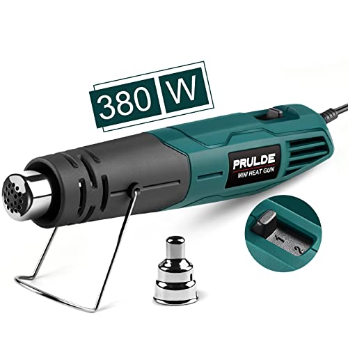 Mini Heat Gun, PRULDE 380W 2-Temp 480°F-850°F (250°C-450°C) Fast Heat Hot Air Gun with 6.56Ft Cord & Reflector Nozzle for Vinyl Wrap, Crafts, - WoodArtSupply