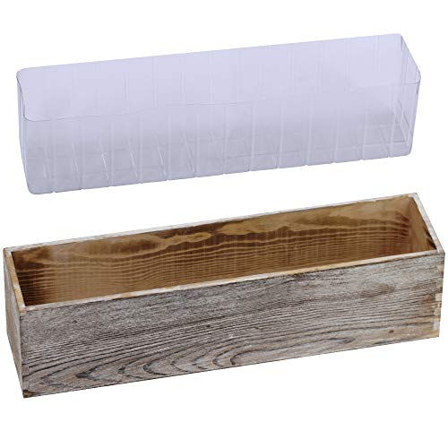 1 Pcs Wood Planter Box Rectangle Whitewashed Wooden Rectangular Planter Decorative Rustic Wooden Box with Inner Plastic Box - 17.3" L x 3.9" W x 3.9"