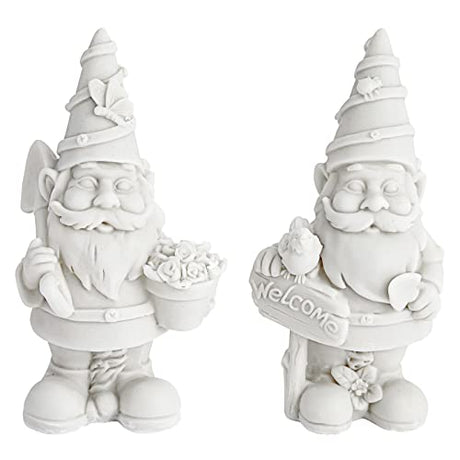 2 Pack Ceramics to Paint - Paint Your Own Garden Gnome Statues, Blank Paintable Ceramics for Adults (5 in) Bright Creations