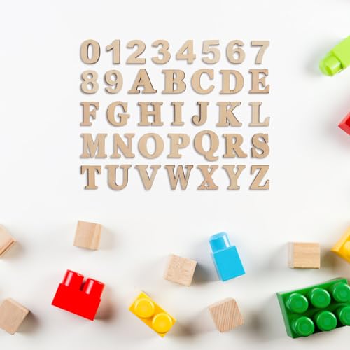 VILLCASE Mini Wood Letters and Numbers, Unfinished Wooden Alphabet Letter Slices, Wood Pieces DIY Wooden Numbers Blank Letters Spelling Educational VILLCASE