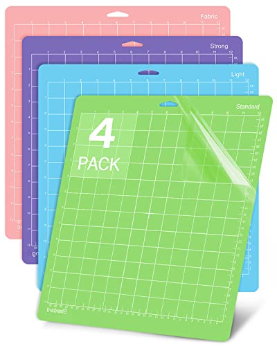 Gwybkq Cutting Mat for Cricut Maker 3/Maker/Explore 3/Air 2/Air/One 4 Pack 12x12 VarietyGrip Cut Replacement Accessories Green/Blue/Purple/Pink Card