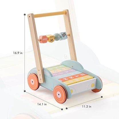 ROBOTIME Wooden Baby Walker, Toddler Push Walker Toy for Baby 10 Months, Learning Walker to Stand Walker Gift for Girls Boys Age 1 2 3 (Adjustable)