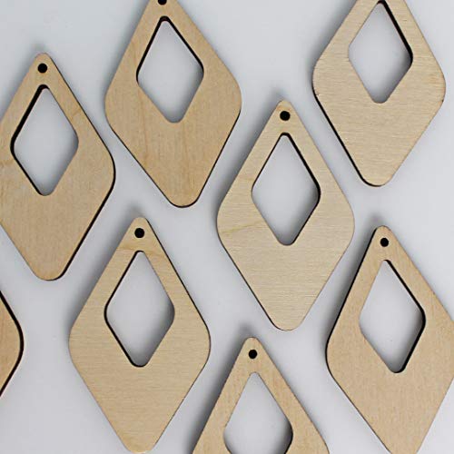 ALL SIZES BULK (12pc to 100pc) Unfinished Wood Wooden Laser Cutout Rounded Diamond with cut out Dangle Earring Jewelry Blanks Charms Shape Crafts Texan Wood Crafts