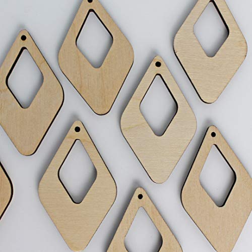 ALL SIZES BULK (12pc to 100pc) Unfinished Wood Wooden Laser Cutout Rounded Diamond with cut out Dangle Earring Jewelry Blanks Charms Shape Crafts