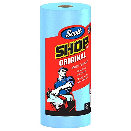 Scott Shop Towels, Strong and Absorbent Multi-Purpose Blue Disposable Towels, 55 Sheets per Roll, 4 Rolls (220 Sheets)