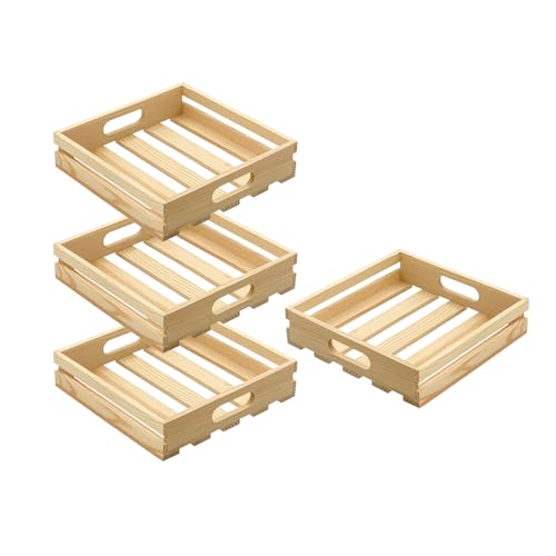 4 Pack 9 Inch Square Wooden Pallet Crates Unfinished Wood Trays Storage for DIY Crafts (Interior 8 x 8 x 1.75 in)