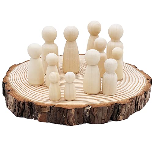 60pcs Peg Dolls Decorative Wooden Peg Doll Assorted Sizes Unfinishied Peg People Doll Bodies Wooden Figures for Painting Craft Art Projects Peg Game