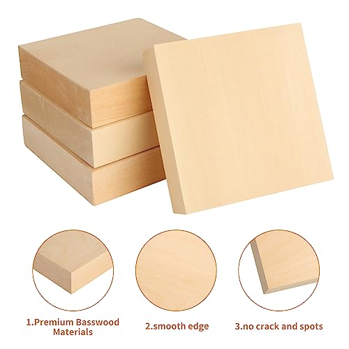 QTLCOHD 12Pcs Unfinished Wood Blocks for Crafts, 4 X 4 X 1 Inch Wood Board Wooden Square Blocks Craft Panels for Painting, Art and Crafts, Engraving, - WoodArtSupply