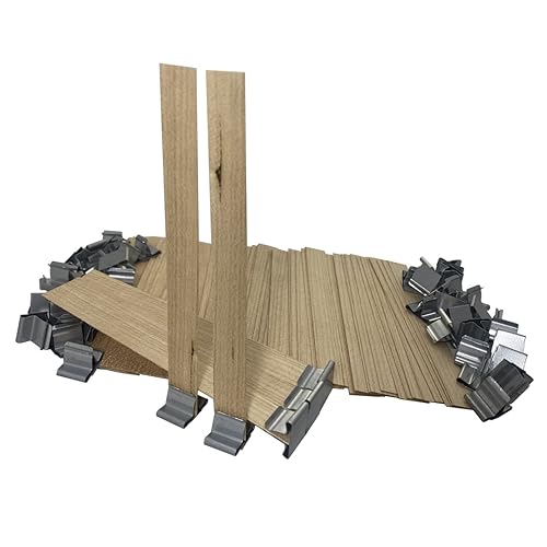 Beesworks Wooden Candle Wicks | 100 pcs Wooden Candle Wicks 5.1 x 0.5 inch | 100% Natural Smokeless Crackling Wooden Candle Wicks with Iron Standers BEESWORKS