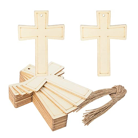 Cross Shape Wooden Cross Wood with Twines Art Unfinished Ornaments for Easter Religious and Church Events Christmas Wedding Birthday Party Christmas Zontween