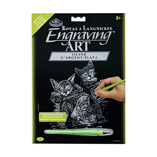 Royal and Langnickel Silver Engraving Art, Tabby Cat and Kittens - WoodArtSupply