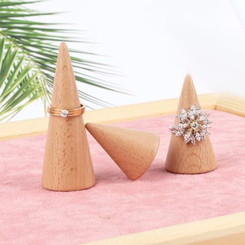 STOBAZA 3PCS Wooden Cone Ring Holders Unpainted Finger Ring Display Stand Jewelry Organizer Display Rack DIY Craft Wood Cone Stand - WoodArtSupply