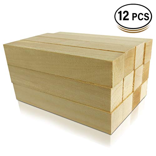12 Pack Basswood Blocks 4 X 1 X 1 Inches Premium Soft Wood Blocks for Carving and Whittling JulArt