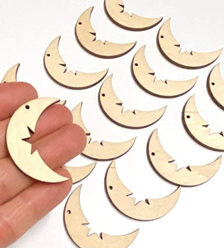 ALL SIZES BULK (12pc to 100pc) Unfinished Wood Laser Cutout Solid Moon & Star Dangle Earring Jewelry Blanks Shape Crafts Made in Texas Texan Wood Crafts