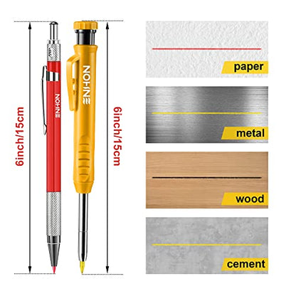 Enhon 4 Pcs Mechanical Carpenter Pencils with 40 Refills and Mental Marking Scribe Tools, Solid Deep Hole Woodworking Pencils Marker Marking Tools - WoodArtSupply