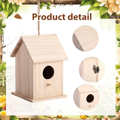 Barydat 6 Pcs Hanging Bird Houses for Outside Unfinished Wooden Bird Houses to Paint and Build DIY Birdhouse Kits for Kids Girls Boys Arts and Craft