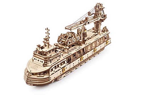 UGEARS 3D Puzzles Research Vessel - DIY Model Ship 3D Idea - Unique and Creative Wooden Mechanical Models - Self Assembly Woodcraft Construction Kits UGEARS