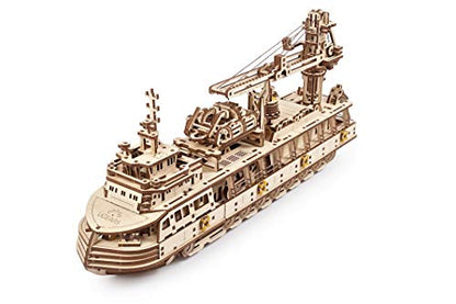 UGEARS 3D Puzzles Research Vessel - DIY Model Ship 3D Idea - Unique and Creative Wooden Mechanical Models - Self Assembly Woodcraft Construction Kits - WoodArtSupply