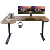 bilbil L-Shaped Electric Height Adjustable Standing Desk 59 Inches, Stand Up Rising Table for Home Office with Splice Board, Black Frame and Rustic bilbil