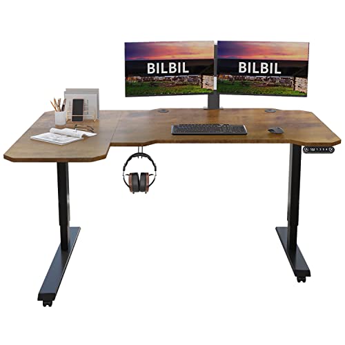 bilbil L-Shaped Electric Height Adjustable Standing Desk 59 Inches, Stand Up Rising Table for Home Office with Splice Board, Black Frame and Rustic - WoodArtSupply