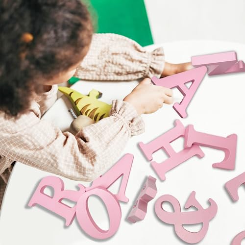 WOODOUNAI 4 Inch Pink Wood Letters Unfinished Wood Letters for Wall Decor Decorative Standing Letters Slices Sign Board Decoration for Craft Home woodounai