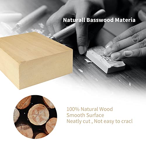 6 Pack Unfinished Wood Blocks for Crafting, 4x4x2 Inch Squares Basswood Blocks for Carving, Wood Blocks for Crafts, Basswood Carving Blocks for KEJJNYER