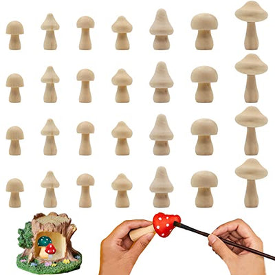 ZOCONE 28 PCS Unfinished Wooden Mushroom Set, Natural Wood Mushrooms Various Sizes Unpainted Wooden Mushroom Figurines for DIY Arts Crafts Desk