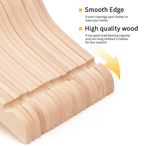 Nature Smile 20 Pack Unfinished/Natural Kids Baby Children Toddler Wooden Shirt Dress Coat Hangers with No Painting - 360°Stronger Anti-Rust Chrome - WoodArtSupply