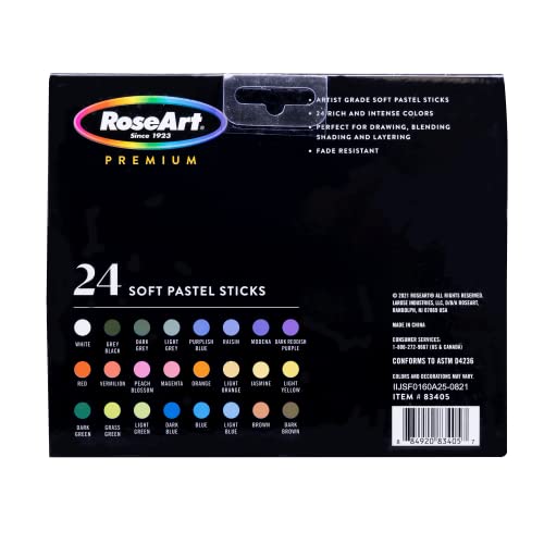 RoseArt Premium 24ct Long Soft Pastel Stick Set for Professionals - Pigment Rich, Full Size Pastel Sticks Vivid Colors - WoodArtSupply