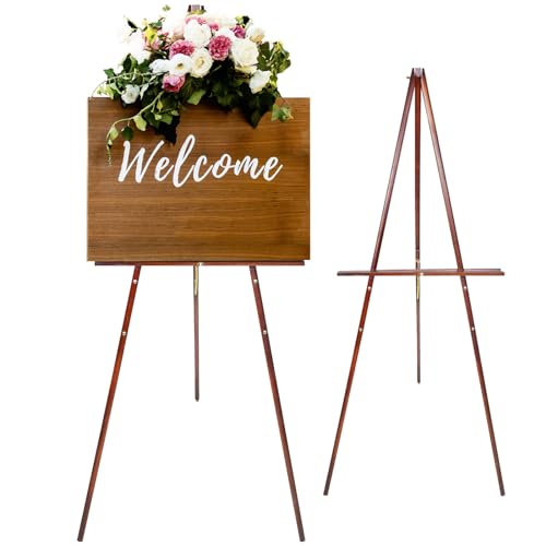 Conda 63" Wooden Tripod Artist Display Easel with Tray, A-Frame Adjustable Easel Stand for Wedding Sign, Foldable Easels for Painting Canvas, Display conda