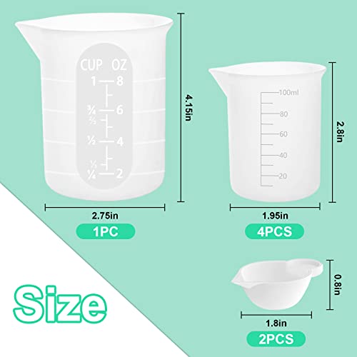 7 pcs Silicone Measuring Cups Kits, 1 pc 250ml Silicone Cups, 4 pcs 100ml Non-Stick Mixing Cups, 2 pcs 10ml Silicone Mold Cup Dispenser, for Casting Sjubaopen