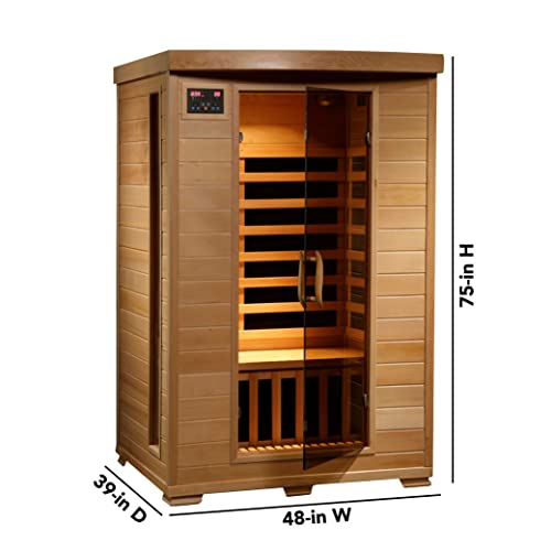 HEATWAVE Radiant Saunas 2-Person Hemlock Infrared Sauna with 6 Carbon Heaters, Chromotherapy Lighting, Oxygen Ionizer Blue Wave