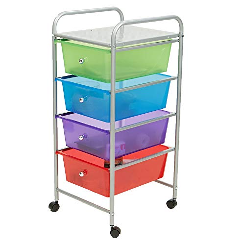 Mind Reader Rolling Cart with Drawers, Utility Cart, Craft Storage, Kitchen, Metal, 12.75"L x 15.25"W x 30"H, Multi-color - WoodArtSupply