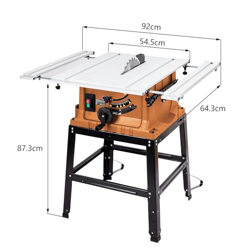 Table Saw 10 Inch, 15A Multifunctional Saw with Stand & Push Stick, 90° Cross Cut & 0-45° Bevel Cut, 5000RPM, Adjustable Blade Height for CuisinAid
