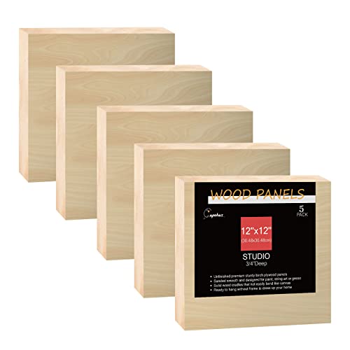 Unfinished Birch Wood Boards Canvas for Painting, 5 Packs 3/4’’ Deep Cupohus 12’’ x 12’’ Wooden Cradled Panels for Pouring Art, Crfats, Paints and - WoodArtSupply