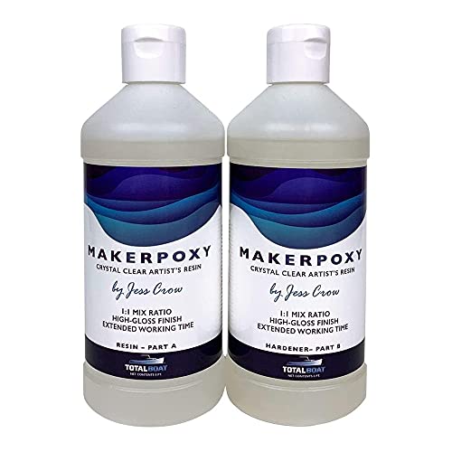 TotalBoat 520303 MakerPoxy Crystal Clear Artist's Resin by Jess Crow | Two Part Epoxy Kit for Resin Art | Use with Color Pigments & Tints | Includes TotalBoat