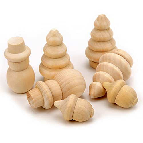 26Pcs Christmas Peg Dolls, Unfinished Wood Christmas Tree Acorn Snowman Figurines Body Shape for Arts and Crafts Children Kid Graffiti Drawing Toy - WoodArtSupply